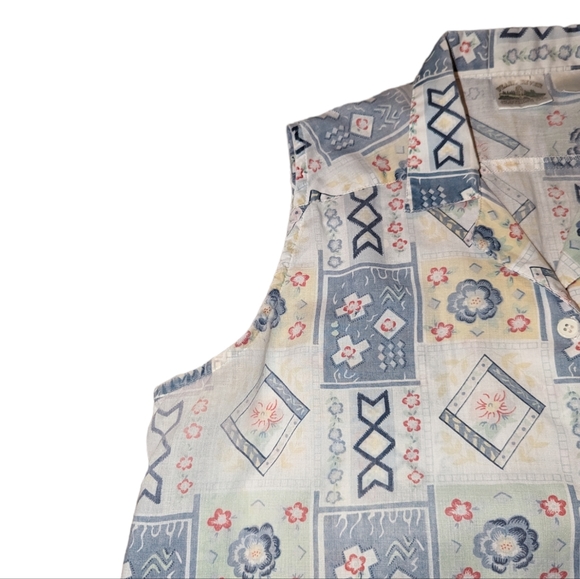 Vintage Pearl River Floral Muted Button Down Sleeveless Collared Grandma Top - Picture 5 of 11
